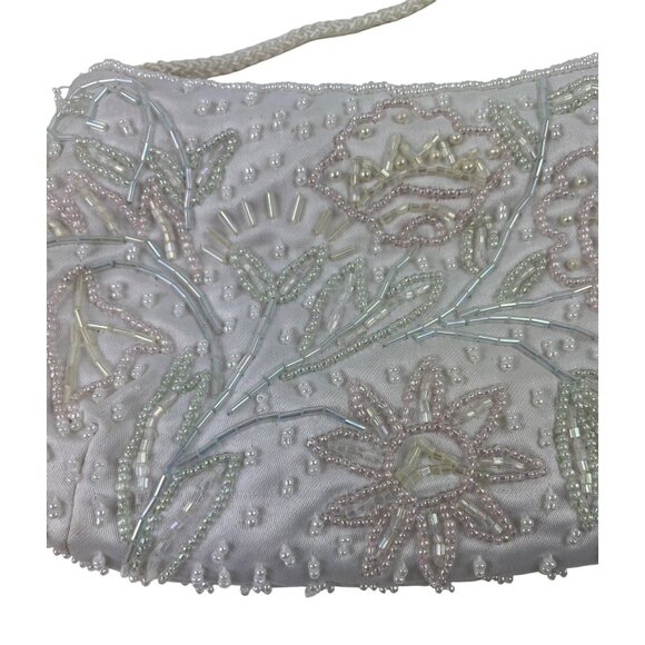 Vintage White Beaded Evening Bag With Floral Embroidery & Rope Strap - Picture 3 of 13